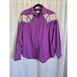 Wrangler Womens XL Purple Western Cowgirl Vintage Rodeo Pastel Button Up Shirt